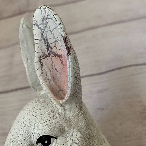 Bunny Rabbit Figurine Statue White Textured Detail Rustic Crackled Ears 6 3/4"H - Picture 9 of 12
